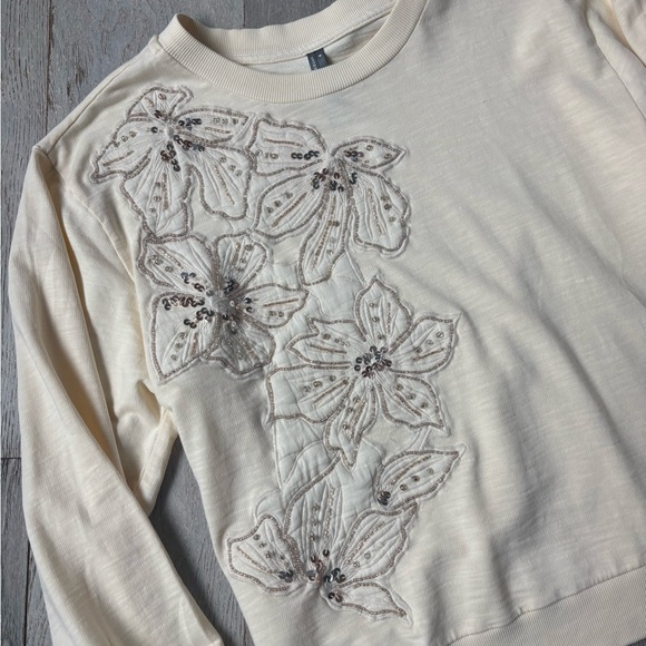 Anthropologie Cream Embellished Top - Picture 6 of 12